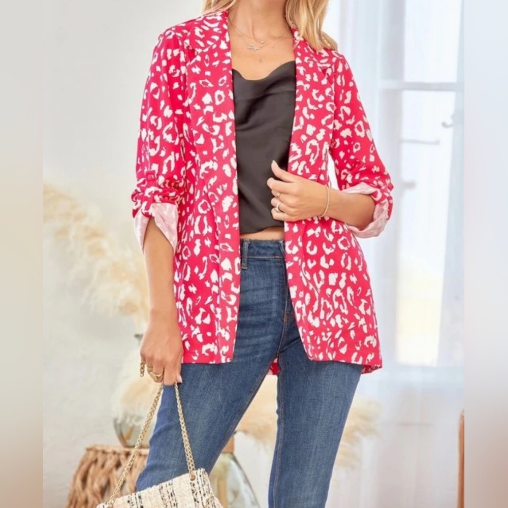 Women's Hot Pink Leopard Print Blazer